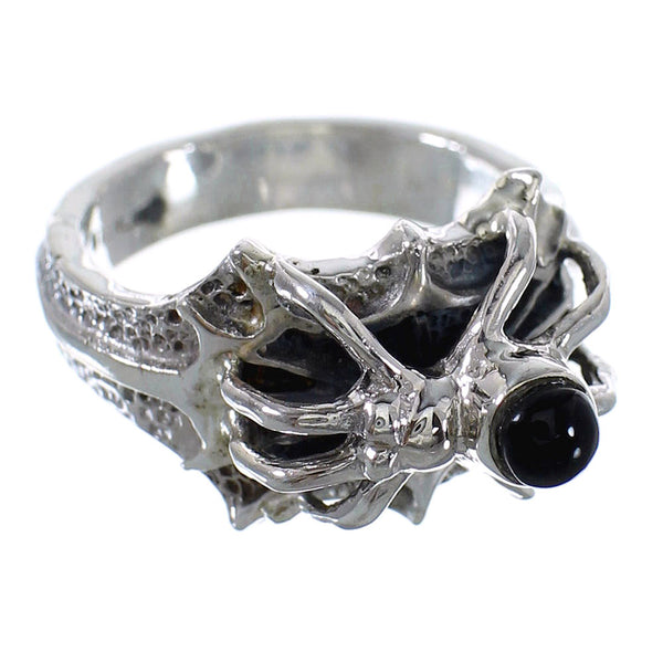 Southwestern Jet And Sterling Silver Spider Ring Size 8 AX53060